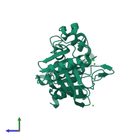 PDB entry 1i57 coloured by chain, side view.