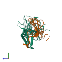 PDB entry 1i5h coloured by chain, ensemble of 15 models, side view.