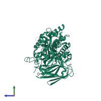 PDB entry 1i5p coloured by chain, side view.