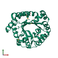 PDB entry 1i6n coloured by chain, front view.