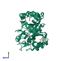 PDB entry 1i6n coloured by chain, side view.