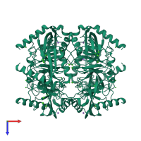 Homo hexameric assembly 1 of PDB entry 1i6t coloured by chemically distinct molecules, top view.