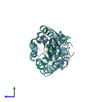 PDB entry 1i6w coloured by chain, side view.