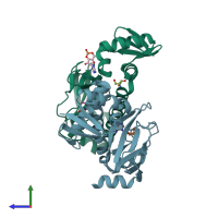 PDB entry 1i6x coloured by chain, side view.