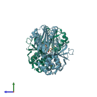 PDB entry 1i74 coloured by chain, side view.