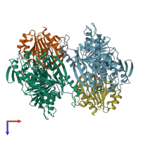 PDB entry 1i7q coloured by chain, top view.