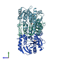 PDB entry 1i80 coloured by chain, side view.