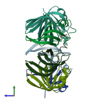 PDB entry 1i8f coloured by chain, side view.