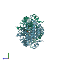 PDB entry 1i8j coloured by chain, side view.