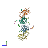 PDB entry 1i8l coloured by chain, side view.