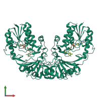 Homo dimeric assembly 1 of PDB entry 1i8t coloured by chemically distinct molecules, front view.