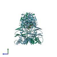 PDB entry 1i8t coloured by chain, side view.