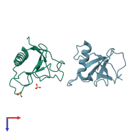 PDB entry 1i8v coloured by chain, top view.