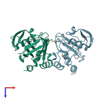PDB entry 1i9a coloured by chain, top view.