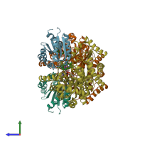 PDB entry 1i9c coloured by chain, side view.