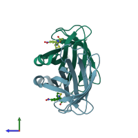 PDB entry 1i9h coloured by chain, side view.