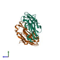 PDB entry 1i9i coloured by chain, side view.