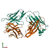 PDB entry 1i9j coloured by chain, front view.