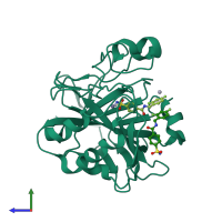 PDB entry 1i9m coloured by chain, side view.