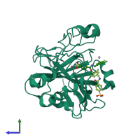 PDB entry 1i9q coloured by chain, side view.