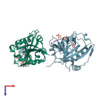 PDB entry 1ia1 coloured by chain, top view.