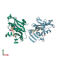 PDB entry 1ia2 coloured by chain, front view.