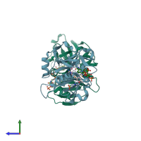 PDB entry 1ia2 coloured by chain, side view.