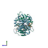 PDB entry 1ia4 coloured by chain, side view.