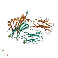 PDB entry 1iak coloured by chain, front view.