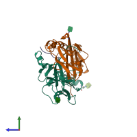 PDB entry 1iak coloured by chain, side view.