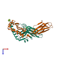 PDB entry 1iak coloured by chain, top view.