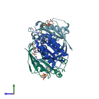 PDB entry 1iaq coloured by chain, side view.