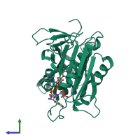PDB entry 1ib0 coloured by chain, side view.