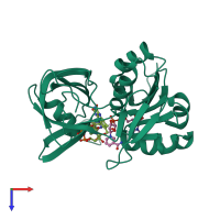 PDB entry 1ib0 coloured by chain, top view.