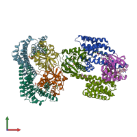 PDB entry 1ib1 coloured by chain, front view.