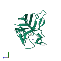 PDB entry 1ibb coloured by chain, side view.