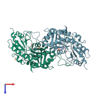 PDB entry 1ibj coloured by chain, top view.