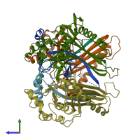 PDB entry 1ibu coloured by chain, side view.