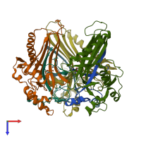 PDB entry 1ibu coloured by chain, top view.