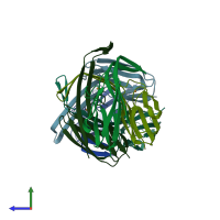 PDB entry 1ic0 coloured by chain, side view.