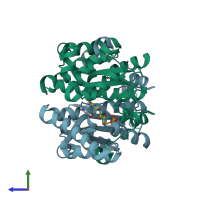 PDB entry 1icr coloured by chain, side view.