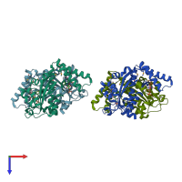 PDB entry 1icv coloured by chain, top view.