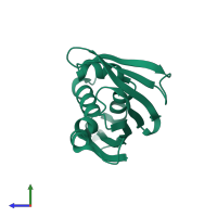 PDB entry 1icx coloured by chain, side view.