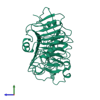 PDB entry 1idk coloured by chain, side view.