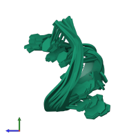 PDB entry 1idv coloured by chain, ensemble of 10 models, side view.