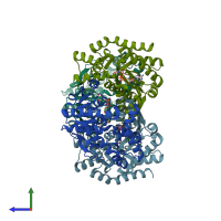 PDB entry 1ie3 coloured by chain, side view.