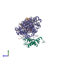 PDB entry 1ie7 coloured by chain, side view.