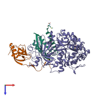 PDB entry 1ie7 coloured by chain, top view.