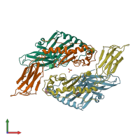 PDB entry 1ieb coloured by chain, front view.