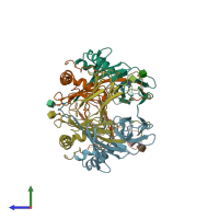 PDB entry 1ieb coloured by chain, side view.